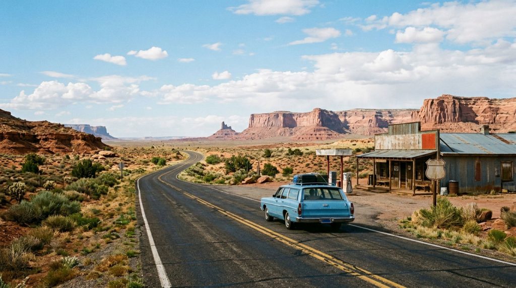 Travelers exploring historic Route 66 in the Southwest