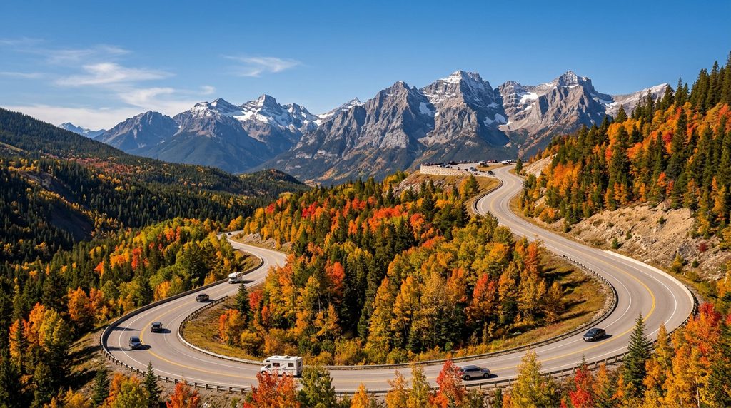 Mountain scenic highway surrounded by autumn landscape