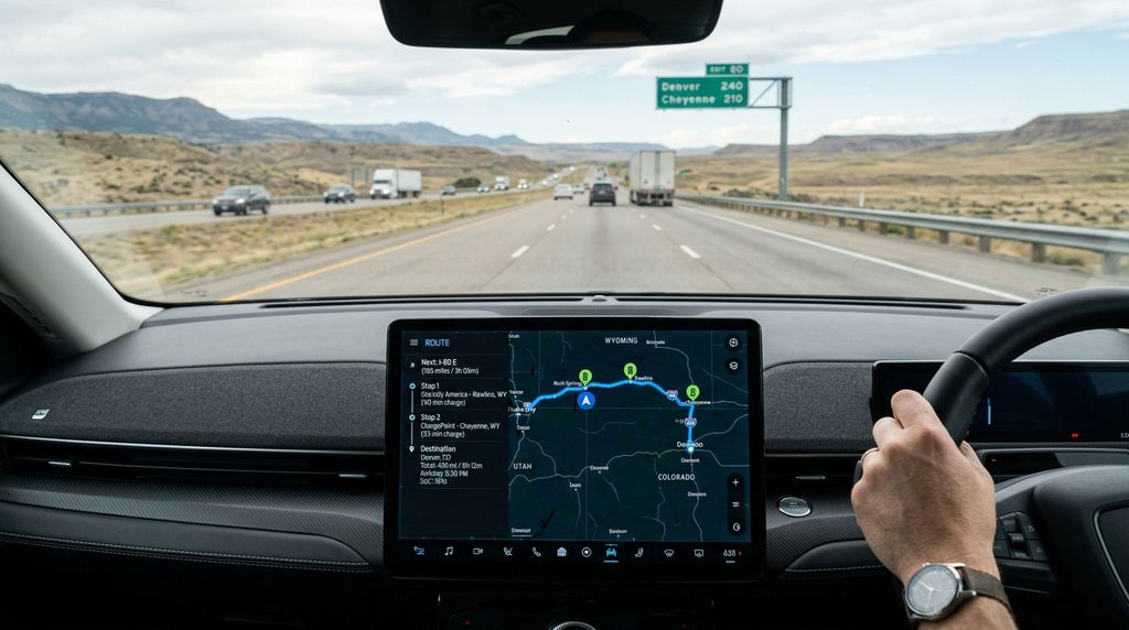 EV route planning with highway charging stops