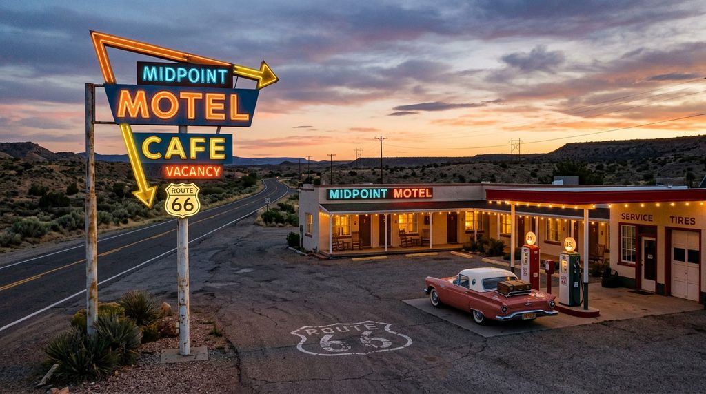 Historic Route 66 motel and roadside architecture