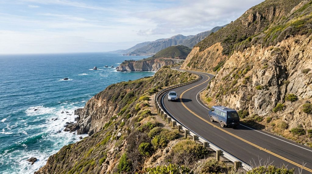Scenic coastal highway overlooking the Pacific Ocean