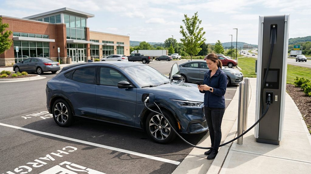 EV charging at a highway fast-charging station